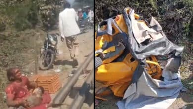 Tragic Collision: Lorry Loaded with Rail Tracks Crashes into Auto, Seven Dead Including a Child