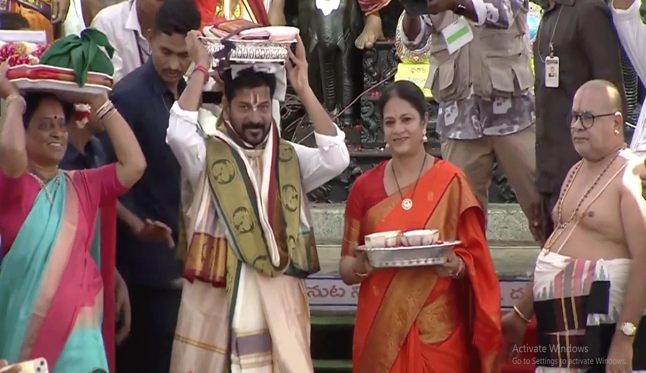 CM Revanth Reddy and Wife Grace Grand Sitarama Kalyanam, Offer Silk Robes to Lord Rama
