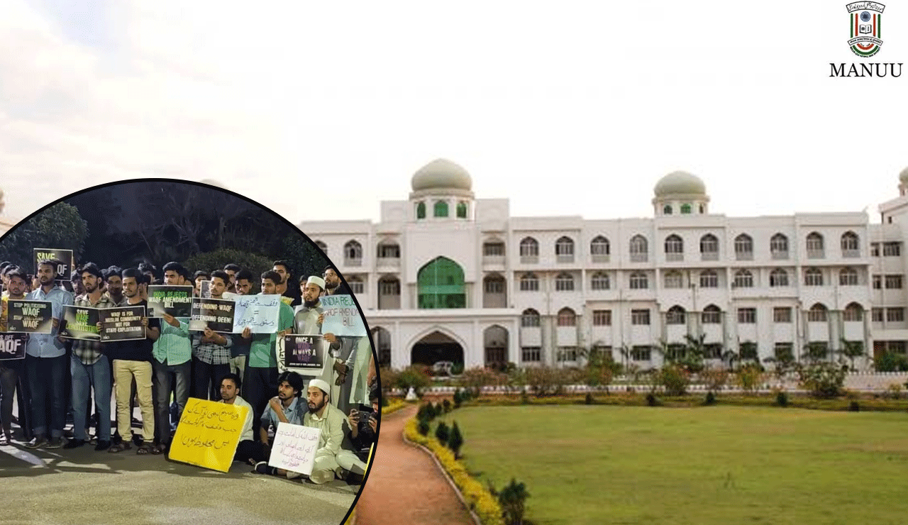 MANUU Students Protest Against "Anti-Muslim" Waqf (Amendment) Act in Hyderabad