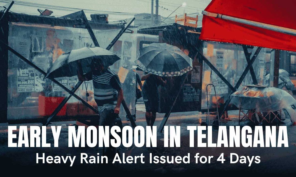 Heavy rains lash Telangana as the Southwest Monsoon arrives two weeks early, triggering flood alerts in 20+ districts. (Representative Image)