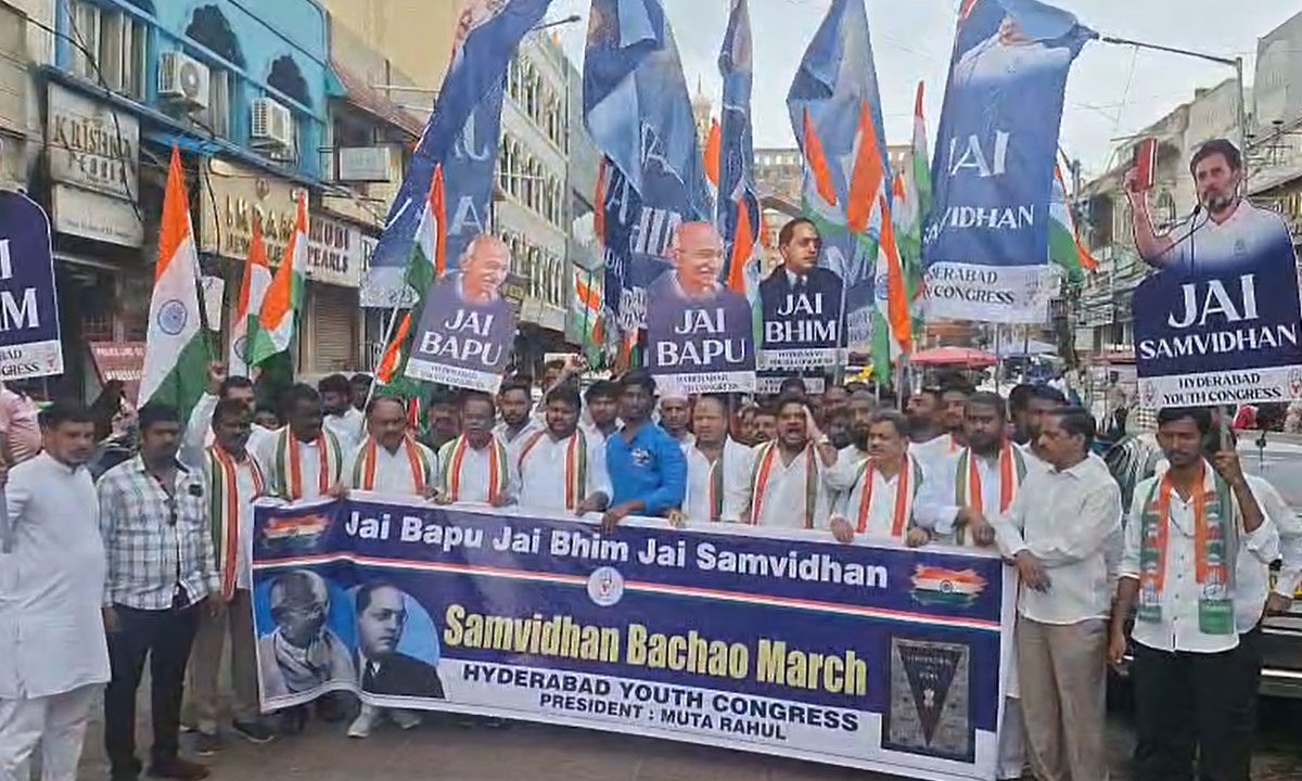 Hyderabad: ‘Jai Bapu Jai Bhim Jai Samvidhan’ Padayatra Held from Charminar to Madina X Road