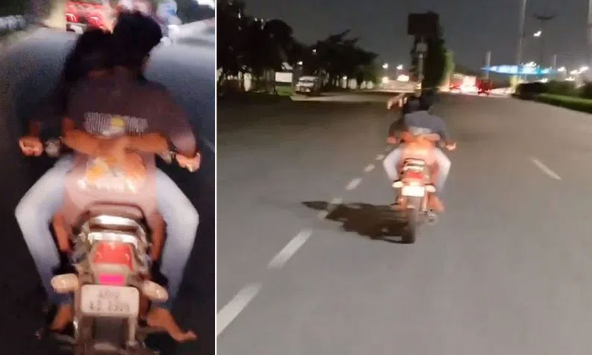 Hyderabad: Couple Caught on Camera in Risky Romantic Act on Bike