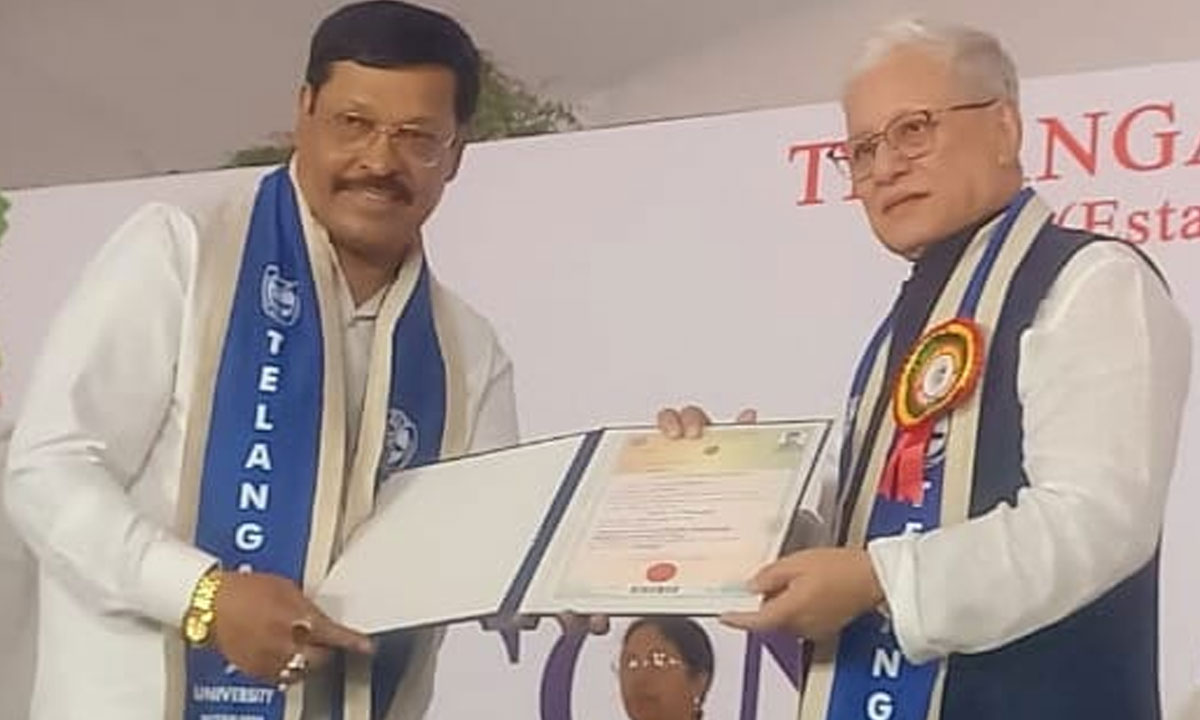 Governor Jishnu Dev Varma Confers Doctorate Degree to Dr. Shujath Ali Sufi at Telangana University Convocation