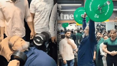 AIMIM Chief and Hyderabad MP Asaduddin Owaisi participates in a workout session after inaugurating a new fitness studio in Hyderabad on Saturday.