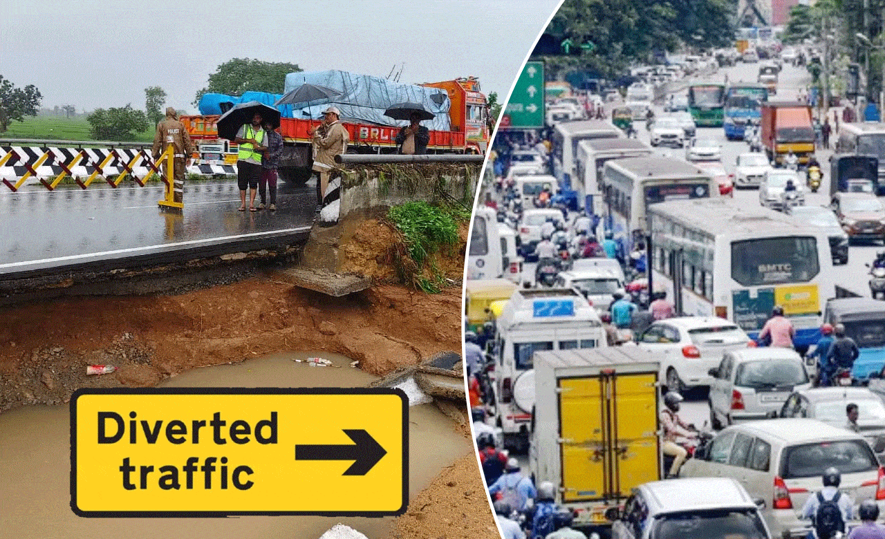 Traffic Diversions Announced on NH-44 After Road Collapse in Kamareddy