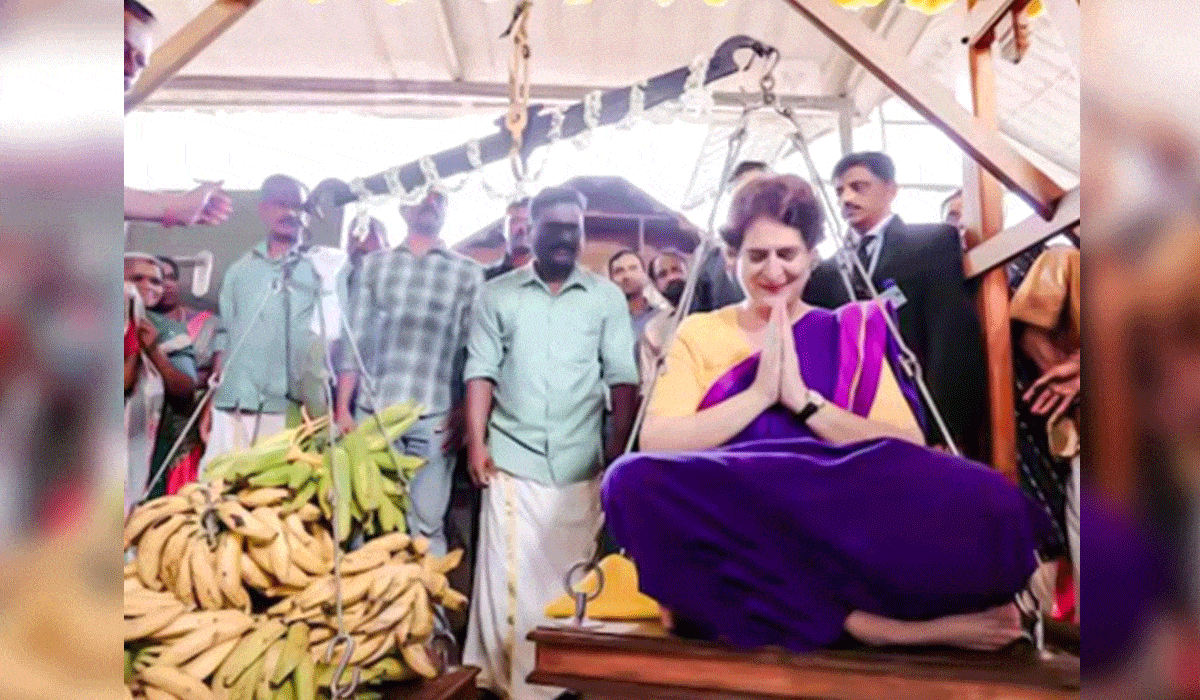 Priyanka Gandhi performs Tulabharam ritual in Wayanad temple