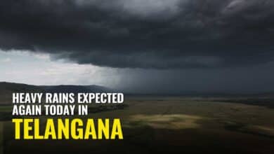 Heavy rain clouds gathering over Hyderabad's skyline as the city braces for another day of severe weather.