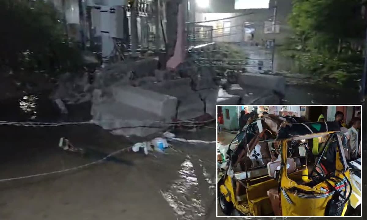 School Compound Wall Collapses in Hakeempet After Heavy Rains, Vehicles Damaged